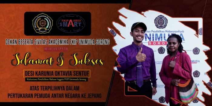 (DESI KARUNIA OKTAVIA SENTUF) MAHASISWA ASAL MAYBRAT LOLOS PPAN KE JEPANG, DEKAN BESERTA SIVITAS AKADEMIKA FKIP UNIMUDA UCAPKAN SELAMAT DAN SUKSES