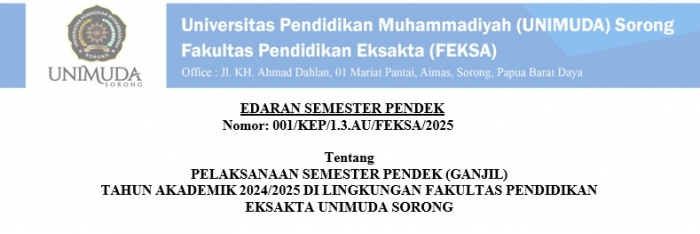 PELAKSANAAN SEMESTER PENDEK (GANJIL) FEKSA TAHUN AKADEMIK 2024/2025