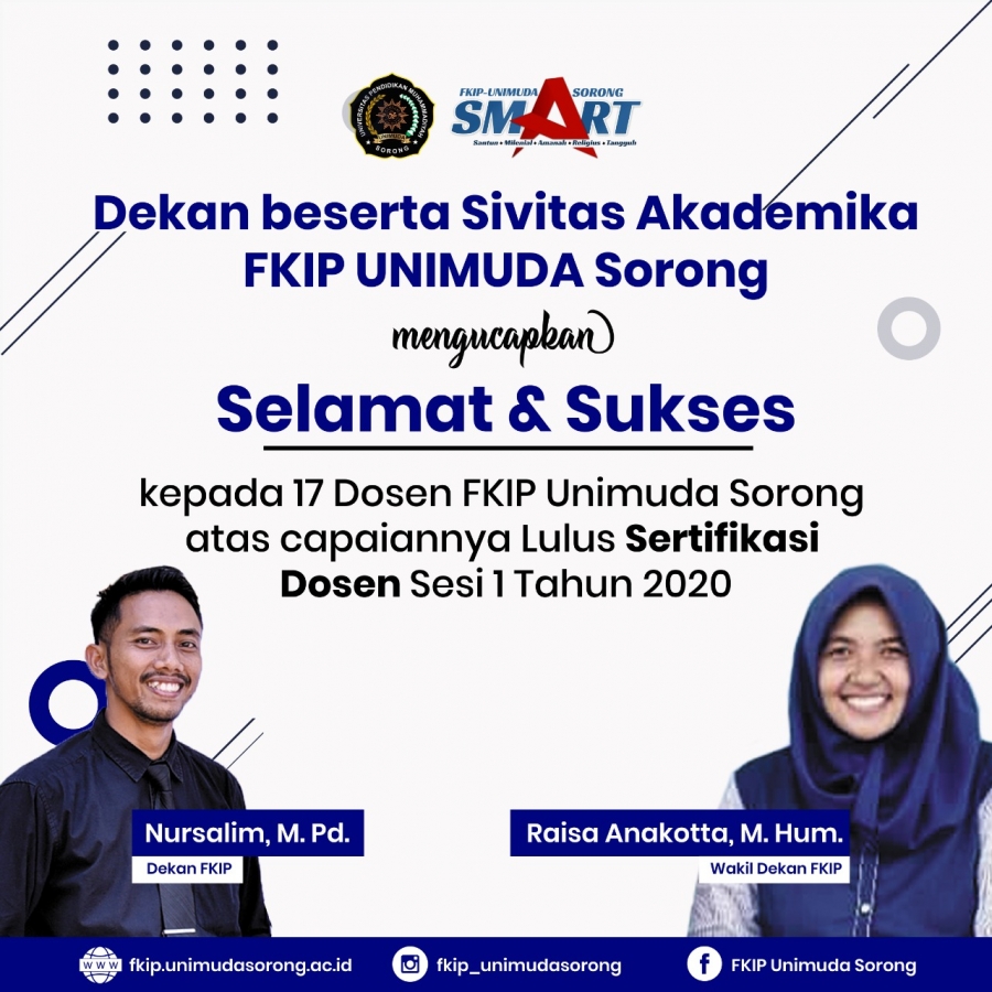 SELAMAT!!! 17 DOSEN FKIP UNIMUDA SORONG LULUS SERTIFIKASI SESI 1 TAHUN 2020