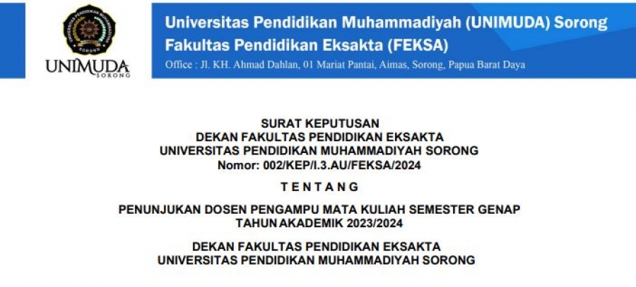 Surat Keputusan Mengajar Genap T.A. 2023/2024